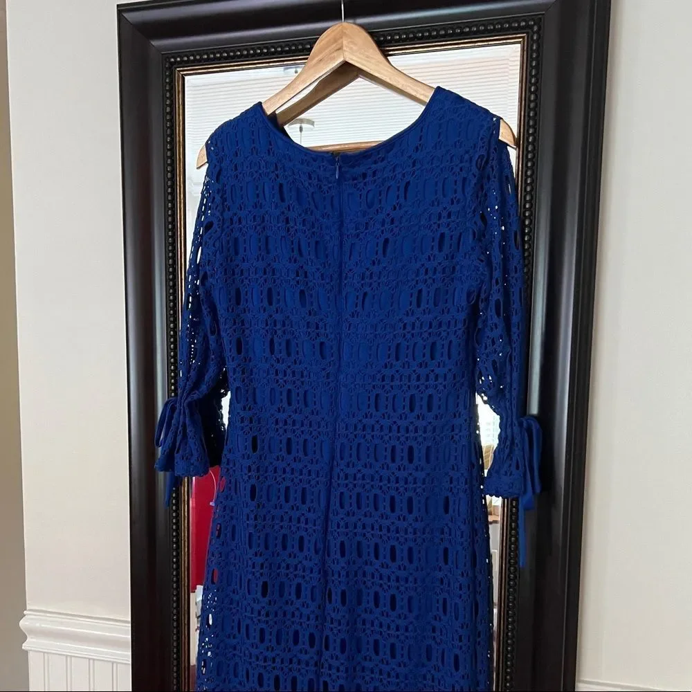 Leslie Fay Blue Long Sleeve Shift Dress Size 10 - Picture 4 of 5